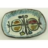 A 1970s Wye Pottery dish with painted design, leng