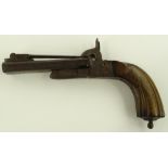 A 19th century double barrel percussion pistol, wi