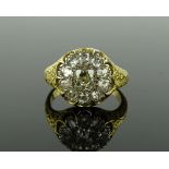 A 19th century unmarked gold diamond cluster ring,