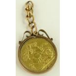 A 1914 gold sovereign, 9ct gold pendant mount.