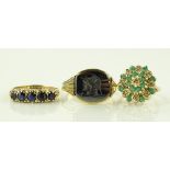 3 9ct gold and stone set rings, total weight 8g.