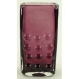 A Whitefriars aubergine glass mobile phone vase by