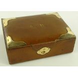 An Edwardian leather covered playing card box with