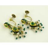 A pair of pearl and enamel set drop earrings, unma