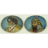 A pair of Indian/Mughal miniature watercolours on