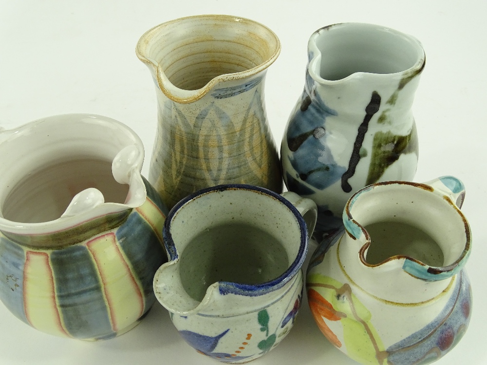 5 Studio pottery jugs, all with monogram or label, - Image 3 of 3