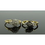 An 18ct gold platinum diamond crossover ring and a