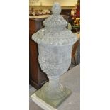 A very large weathered Stoneware garden urn and co