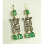 A pair of emerald and diamond drop earrings, circa