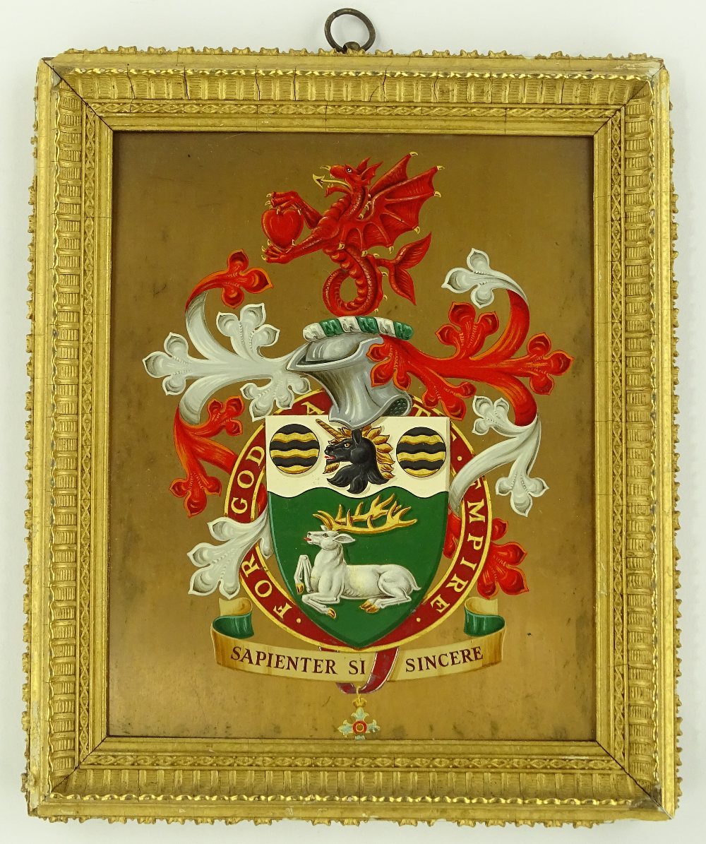 A 19th century oil on wood panel Armorial Crest, f - Image 2 of 3