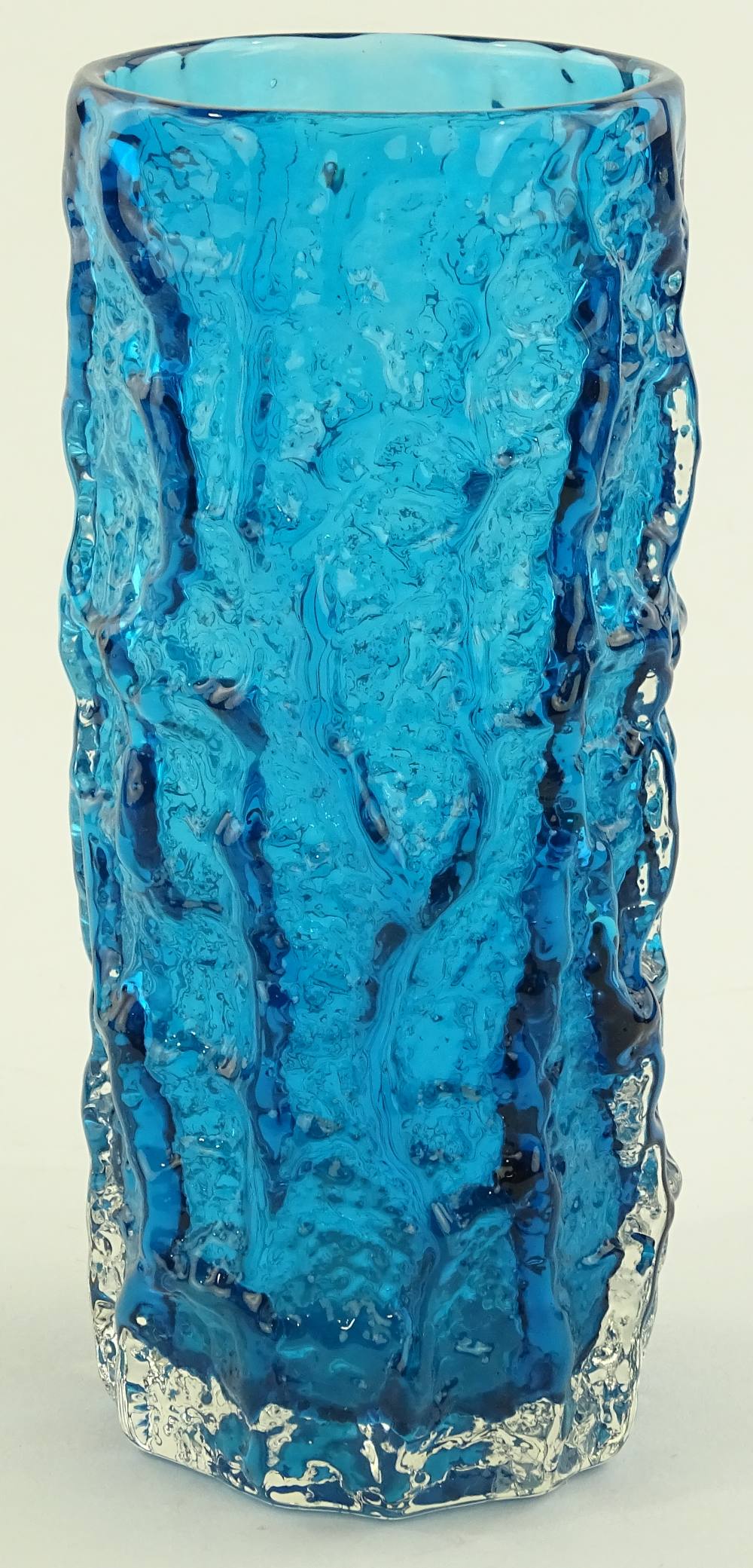 A Whitefriars Kingfisher blue bark vase by Geoffre