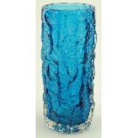 A Whitefriars Kingfisher blue bark vase by Geoffre