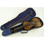 A mid 20th century violin with 2-piece satinwood b