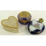 A small painted and gilded blue glass jar, 4.5cm a