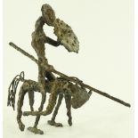 A modernist metal sculpture of Don Quixote, unsign