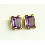 A pair of emerald-cut amethyst stud earrings, 9ct