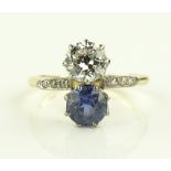 A Victorian 18ct gold sapphire and diamond ring, s