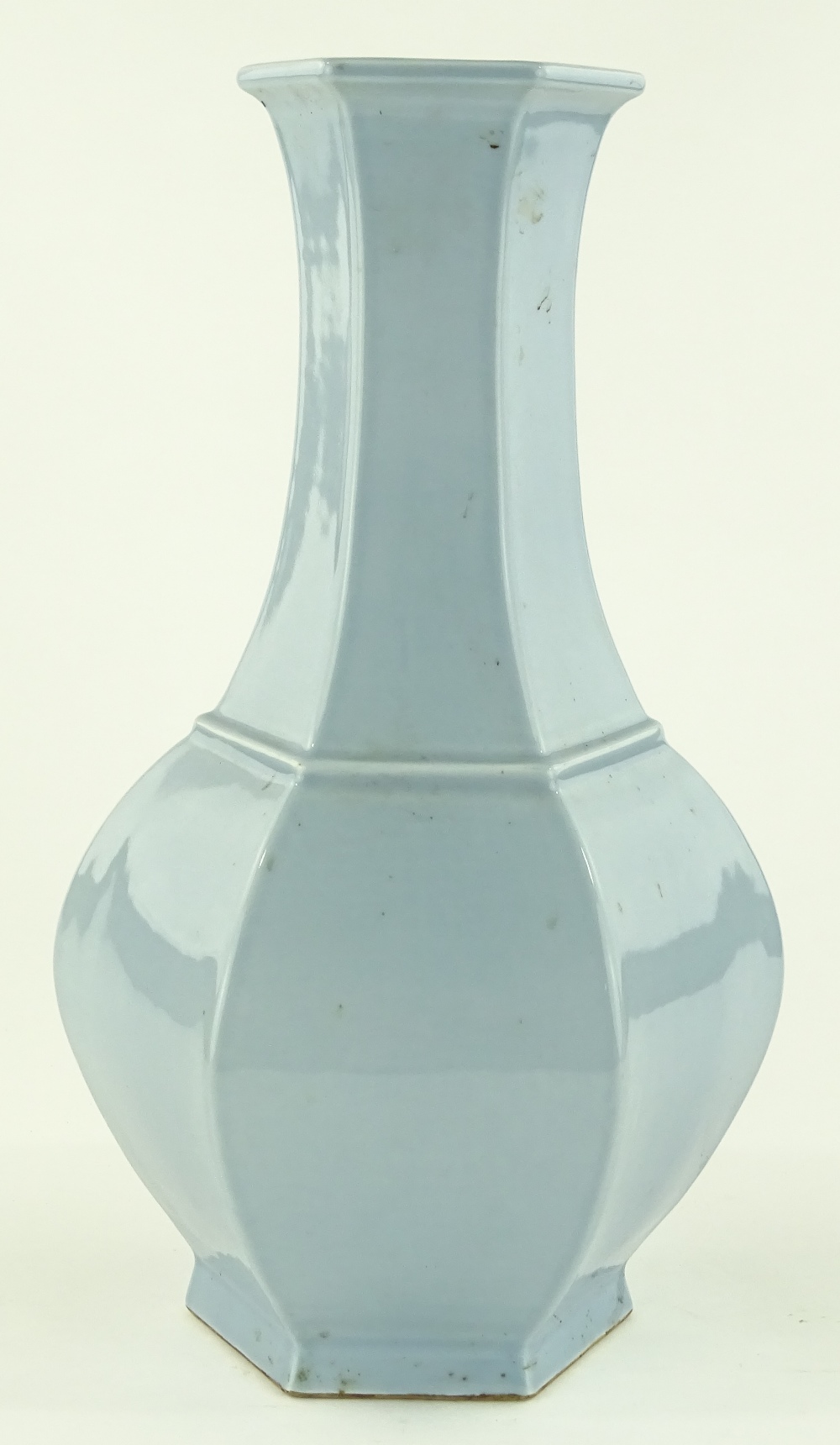 A Chinese pale blue glazed vase of bulbous hexagon