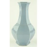 A Chinese pale blue glazed vase of bulbous hexagon