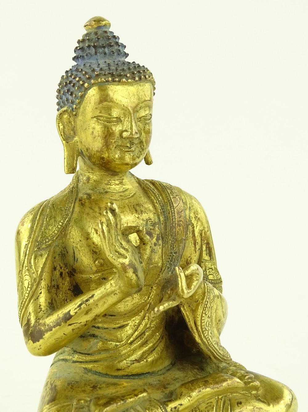 An Oriental gilt bronze seated Buddha, height 15c - Image 2 of 5