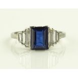 An Art Deco platinum sapphire and diamond ring, re