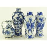 3 Chinese blue and white porcelain vases and a por