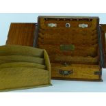 A Victorian brass bound oak stationery box, with p