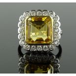 A 14ct white gold large citrine and diamond cluste