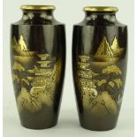 Pair of Japanese gilded and patinated engraved bro