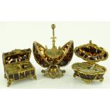 3 Ornate 19th century brass and tortoiseshell sewi