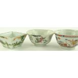 3 Chinese porcelain rice bowls, handpainted decora