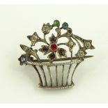 A suffragette basket of flowers brooch, unmarked w