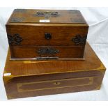 A Victorian oak smoker's cabinet and an inlaid wri