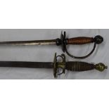 A sword with brass hilt and handle, and another.