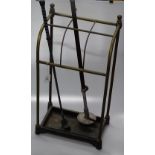 An Antique brass stick stand, with shooting stick