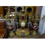 An ornate gilt metal 3-piece clock garniture with