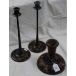 A pair of Antique painted wood candlesticks with f