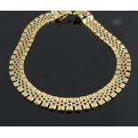 A 9ct gold 3 colour brick-link bracelet, length 19