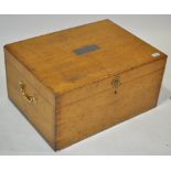 A Victorian oak box with brass carrying handles, w