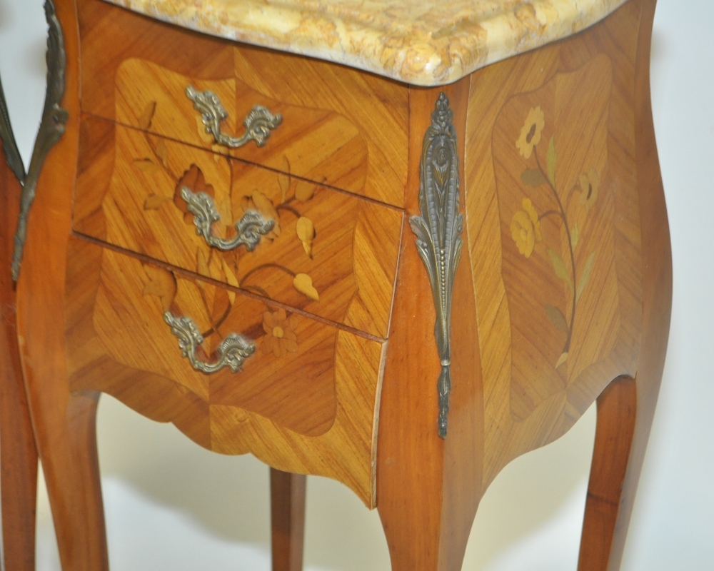 Pair of French Kingwood and marquetry inlaid Bombe - Image 3 of 4