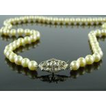 A 26"" cultured pearl necklace with rose-cut diamon