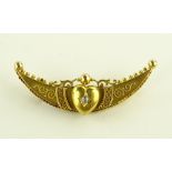 A Victorian 15ct gold heart and crescent shaped br