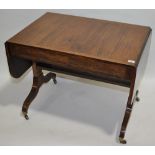 A Regency rosewood sofa table, burr oak crossbande