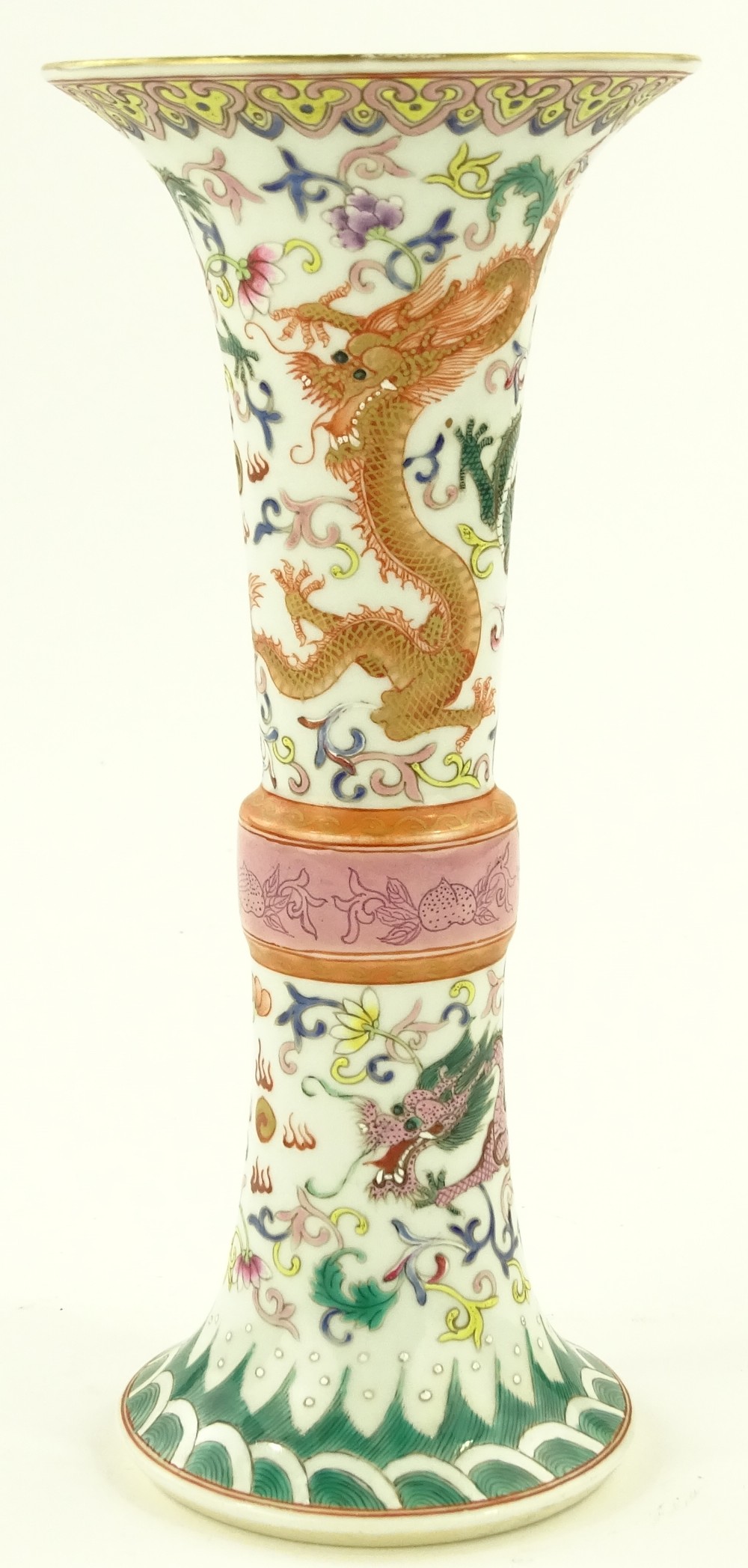 A Chinese porcelain Gu vase of tapered form, hand