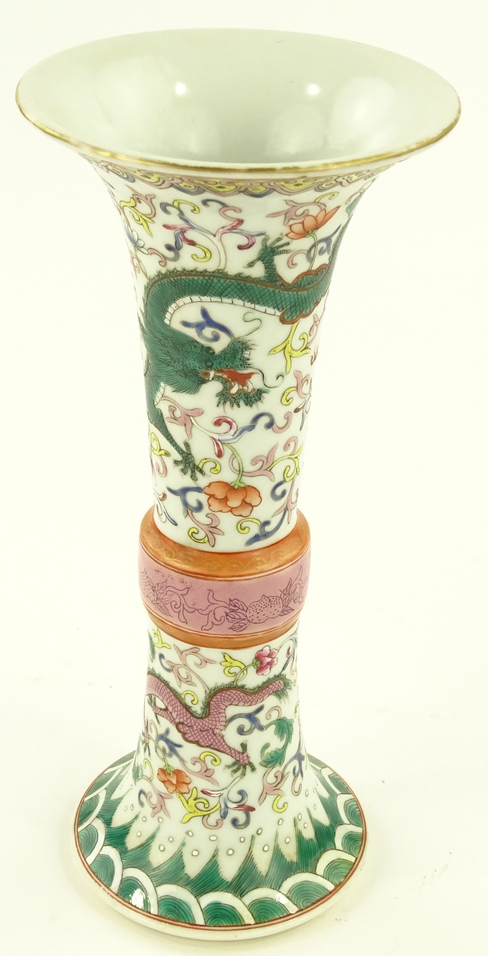 A Chinese porcelain Gu vase of tapered form, hand - Image 2 of 3