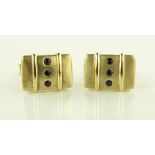 A pair of modern 9ct gold sapphire set cufflinks,