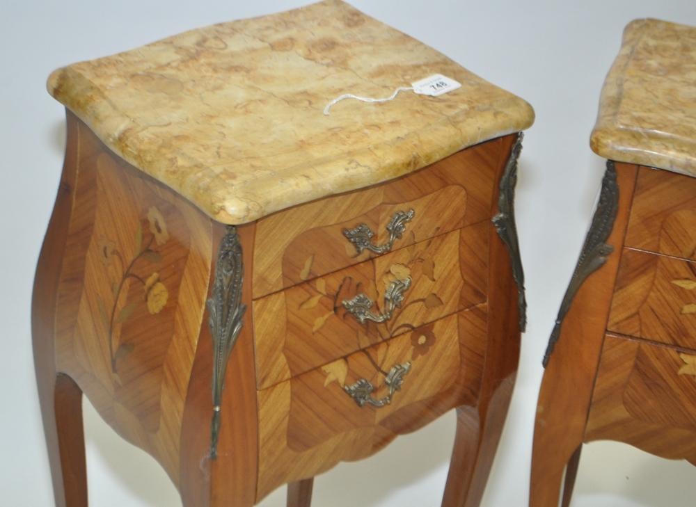 Pair of French Kingwood and marquetry inlaid Bombe - Image 2 of 4