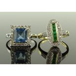 A 9ct gold emerald and diamond set dress ring, and