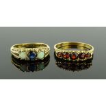 A 9ct gold sapphire and opal set ring and a 9ct go