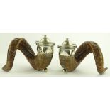 A pair of 19th century ram's horn table snuff mull